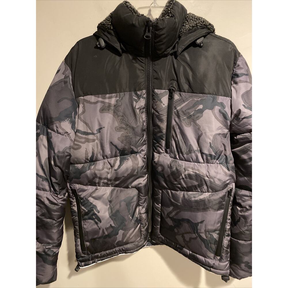 Super Dry Mens Quilted Everest Black Gray Camo Winter Jacket Outerwear Sz XL - Picture 2 of 10